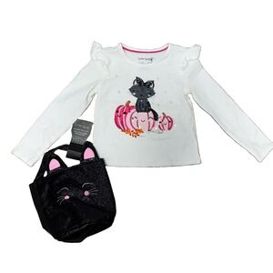 NWT Cynthia Rowley Girls XS 4 Halloween Glitter Cat Top & Sparkle Treat Bag